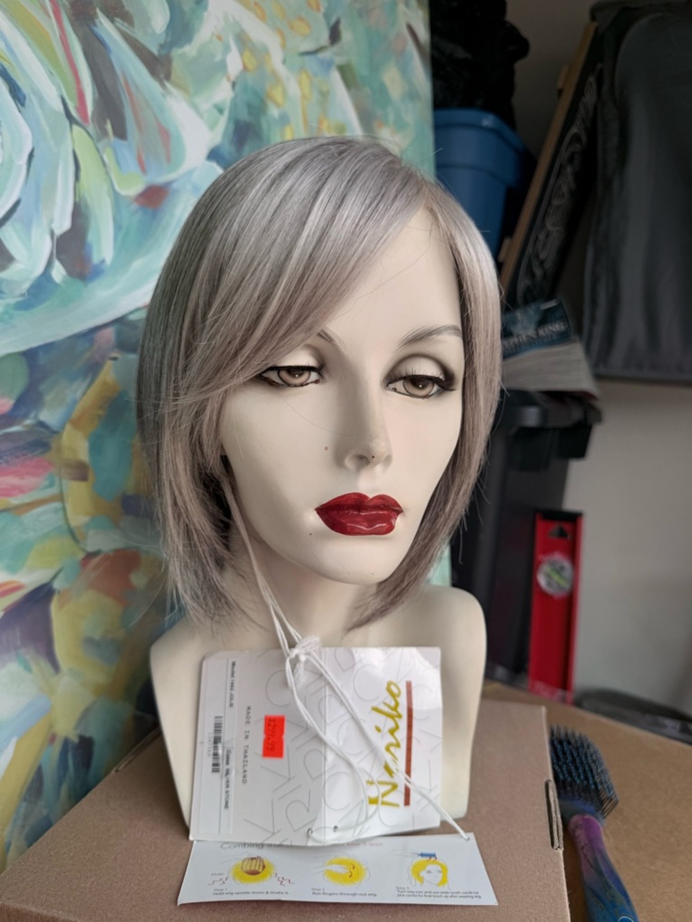 Short Layered Silver Gray Bob Wig with Side-Swept Bangs